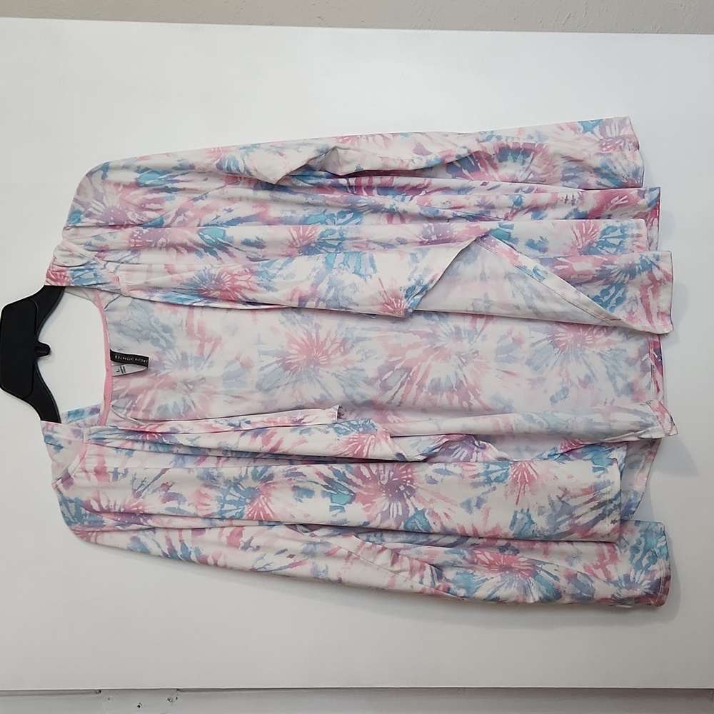 Jaclyn Intimates Loungewear Soft Cozy Waterfall Hoodie Cardigan Tye dye Size L